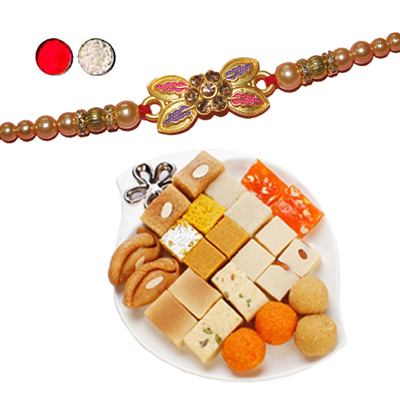 "Rakhi - ZR-5440 A-044 (Single Rakhi), 500gms of Assorted Sweets - Click here to View more details about this Product